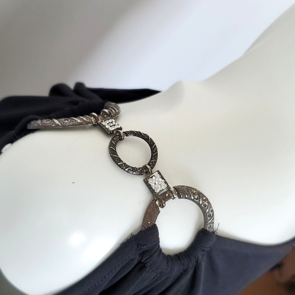 Lori M Black Cold Shoulder Cutout Drape Neckline Wide Sleeve Dress Large - Picture 5 of 12